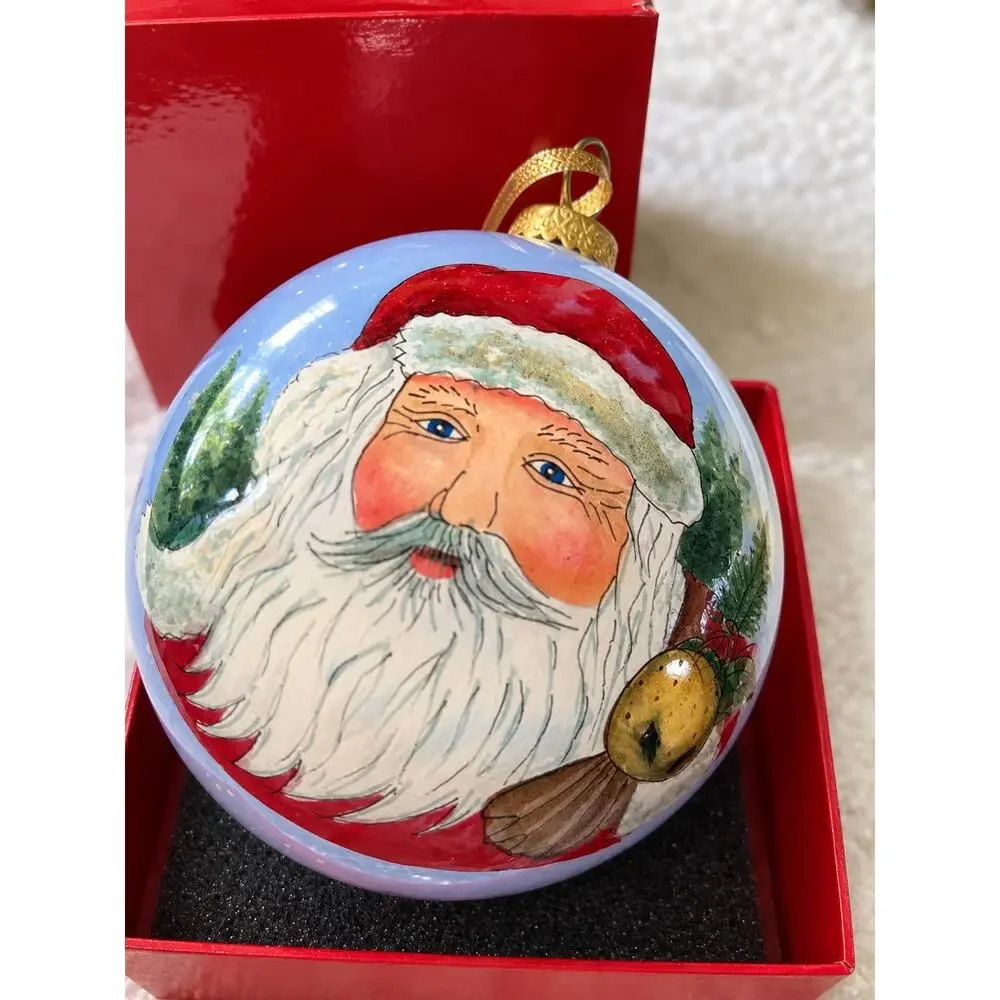 Kc 1999 Merry Christmas Santa round ornament handpainted depiction Santa Claus